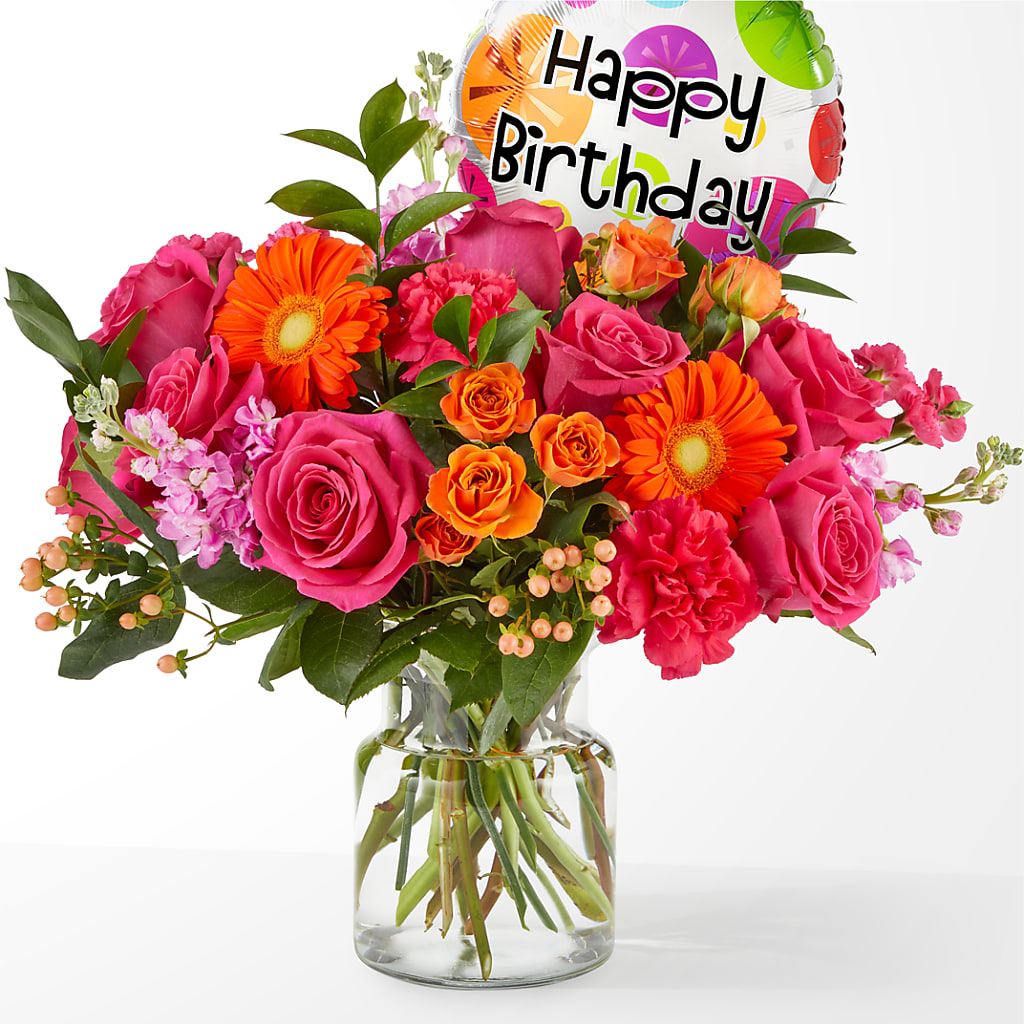 Fiesta Bouquet with Birthday Balloon – Palette Flower, Austin TX