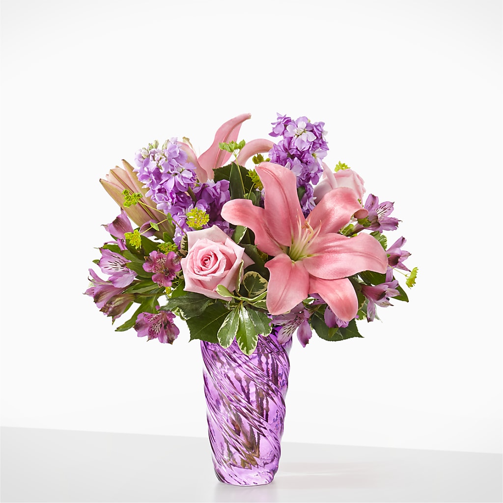 Precious Petals Bouquet with Luxe Swirl Vase – Palette Flower, Austin TX