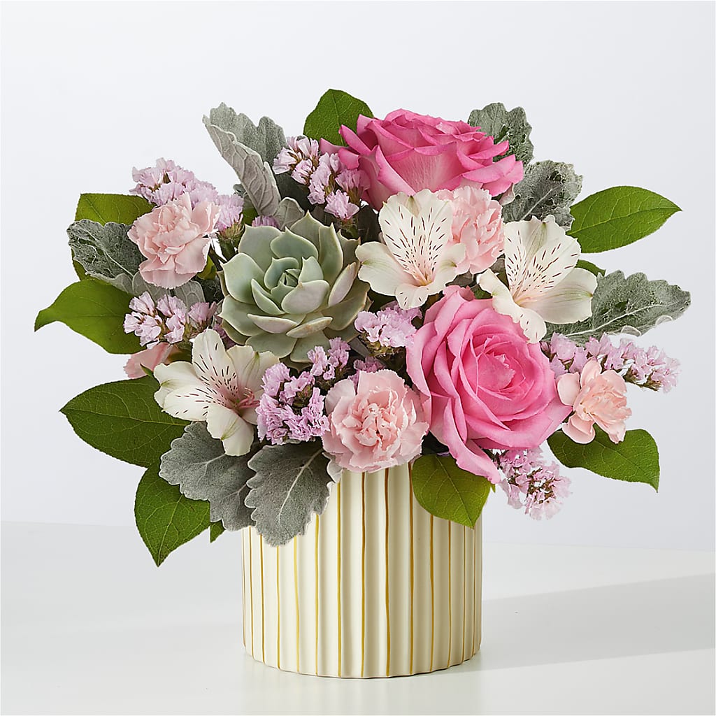 Dusty Rose Bouquet with Ivory Vase –  Palette Flower, Austin TX